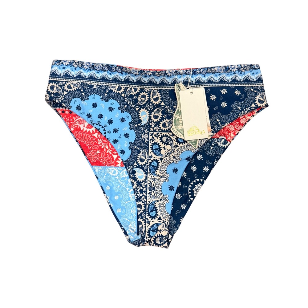 Agua Bendita Penelope Atma Paisley Patchwork Reversible Bikini Bottom Blue Red L